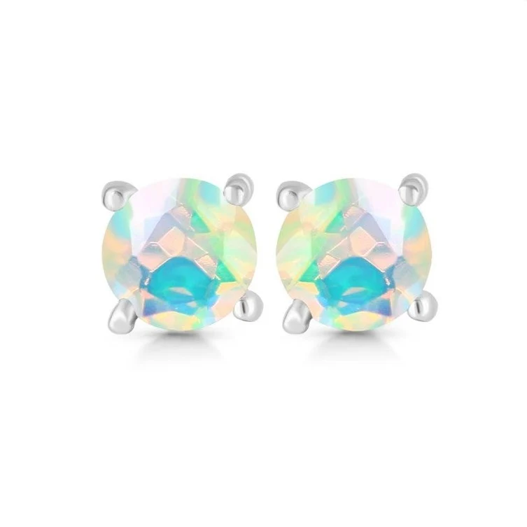 Сребърни обеци с опал, кръгли 4 мм