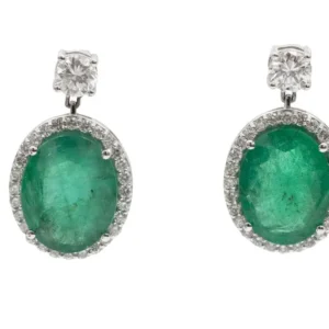 Висящи обеци - бяло злато 700, изумруди 7,50 ct и диаманти 1,20 ct