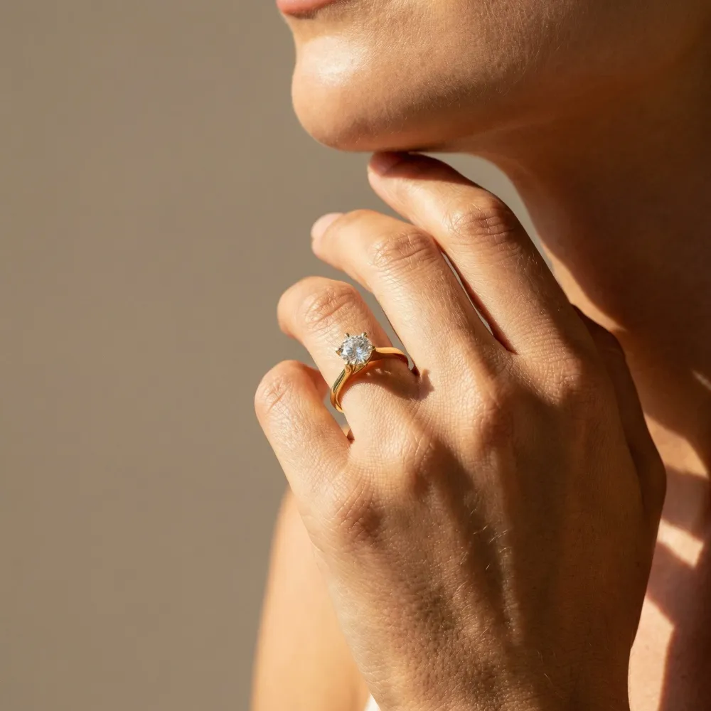 Пръстен Солитер - 750 жълто злато и диамант 1,014 ct