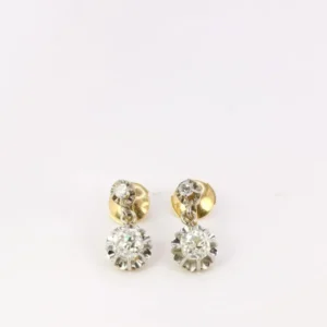Спящи обеци в злато и старошлифовани диаманти 1,5 ct
