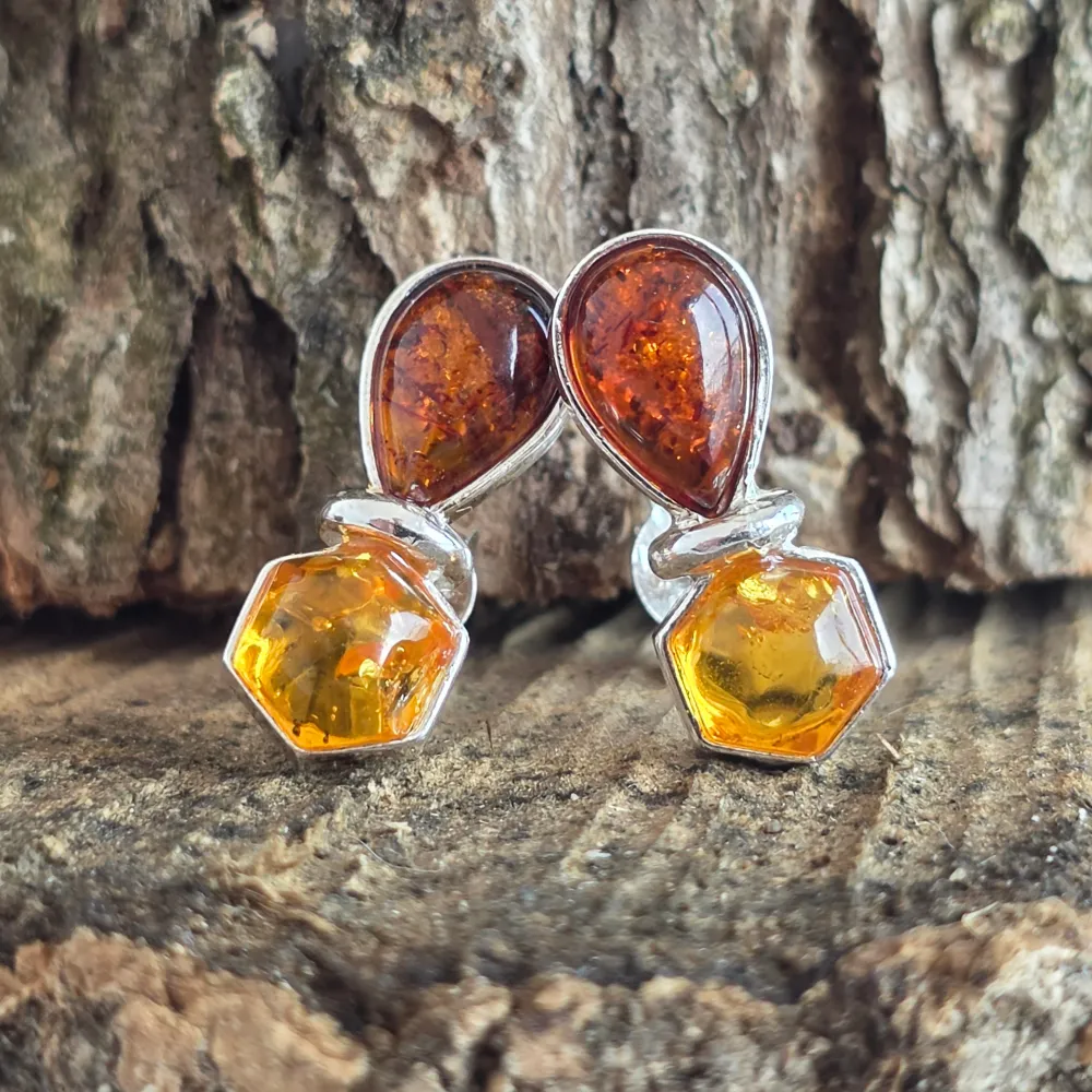 Сребърни обеци с кехлибар Amber11
