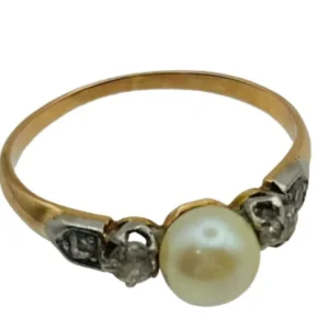Anillo de Oro Amarillo с перлен дизайн Art Deco