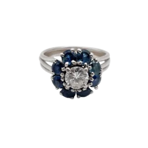 Пръстен Маргаритка Art Deco от Платина и диамант 0,65 ct, сапфири
