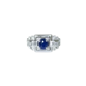 Пръстен Art Deco със сапфир 1,14 ct и диаманти в Платина