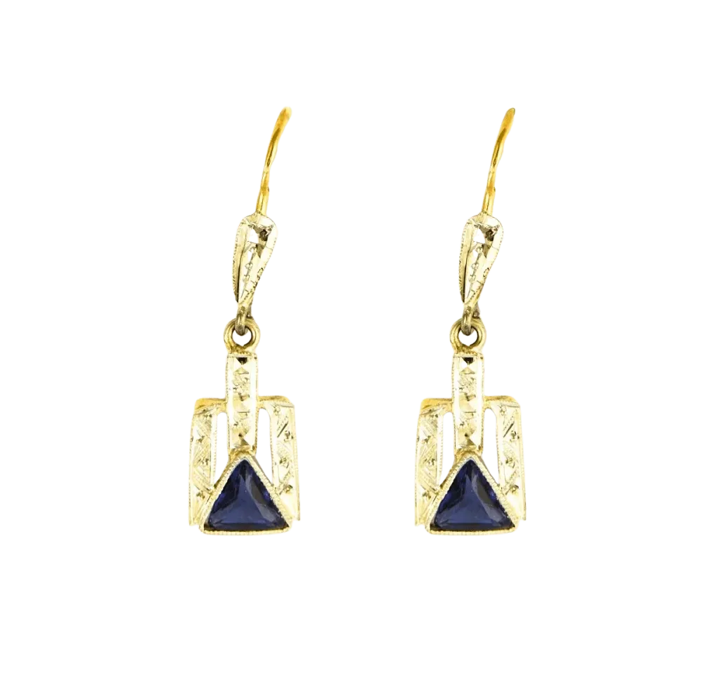 Обеци Спящи обеци Art Deco в двуцветно злато
