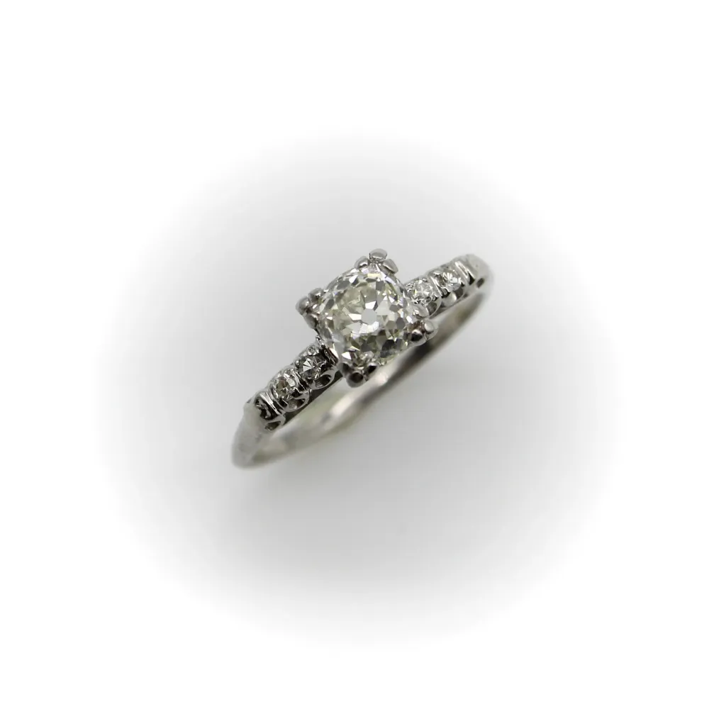 Art Deco - Годежен пръстен от бяло злато 14k със стари шлифовани диаманти