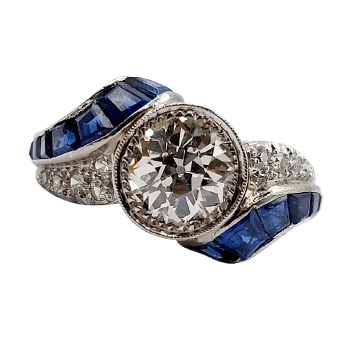 Пръстен Art Deco - Диамант със старинен шлиф 1,60 ct в 18k бяло злато