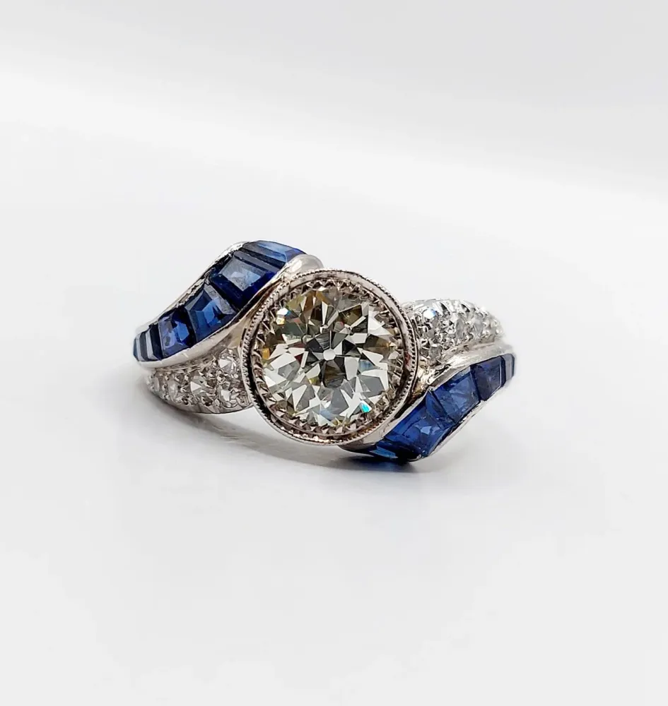 Пръстен Art Deco - Диамант със старинен шлиф 1,60 ct в 18k бяло злато