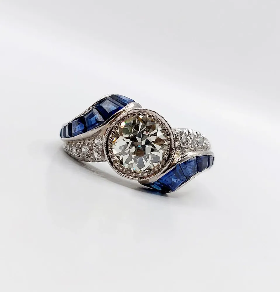 Пръстен Art Deco - Диамант със старинен шлиф 1,60 ct в 18k бяло злато