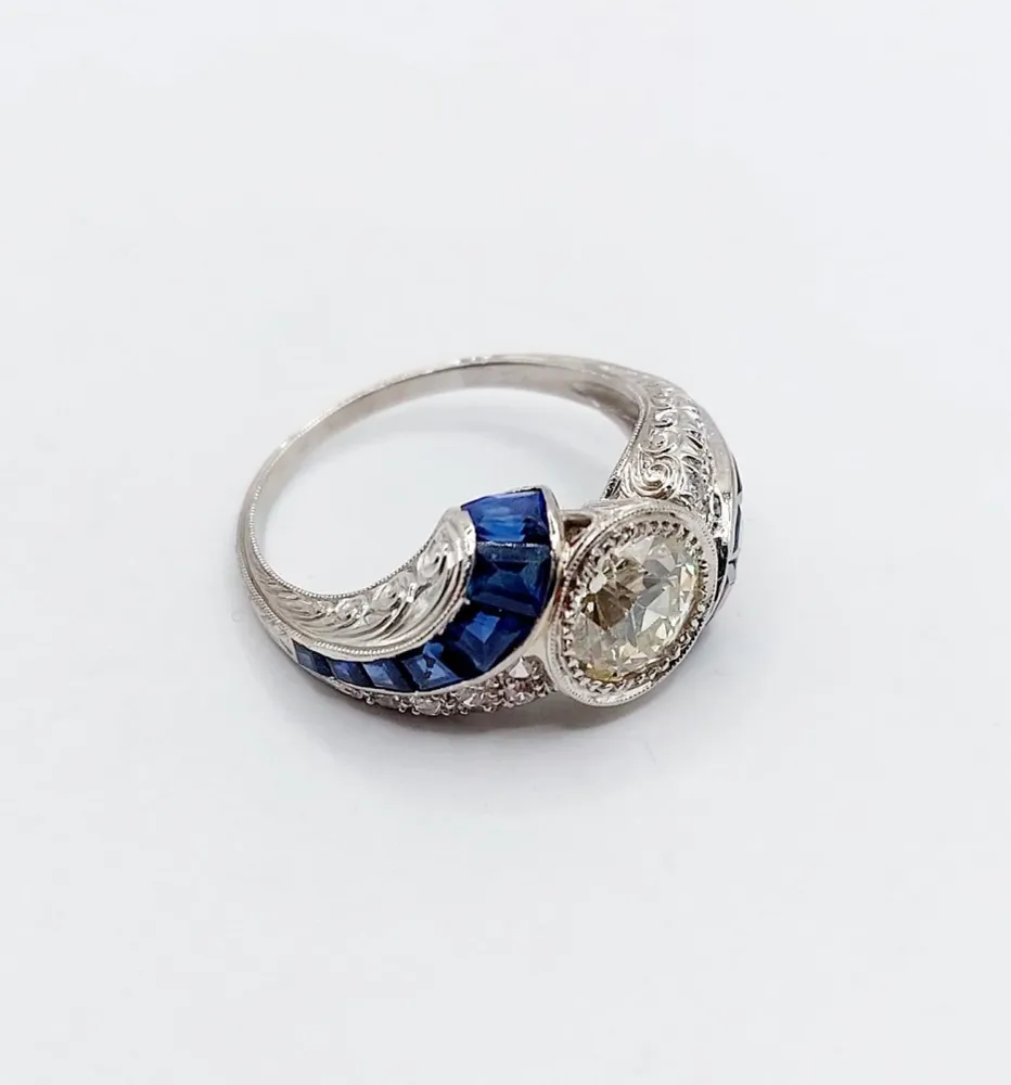 Пръстен Art Deco - Диамант със старинен шлиф 1,60 ct в 18k бяло злато