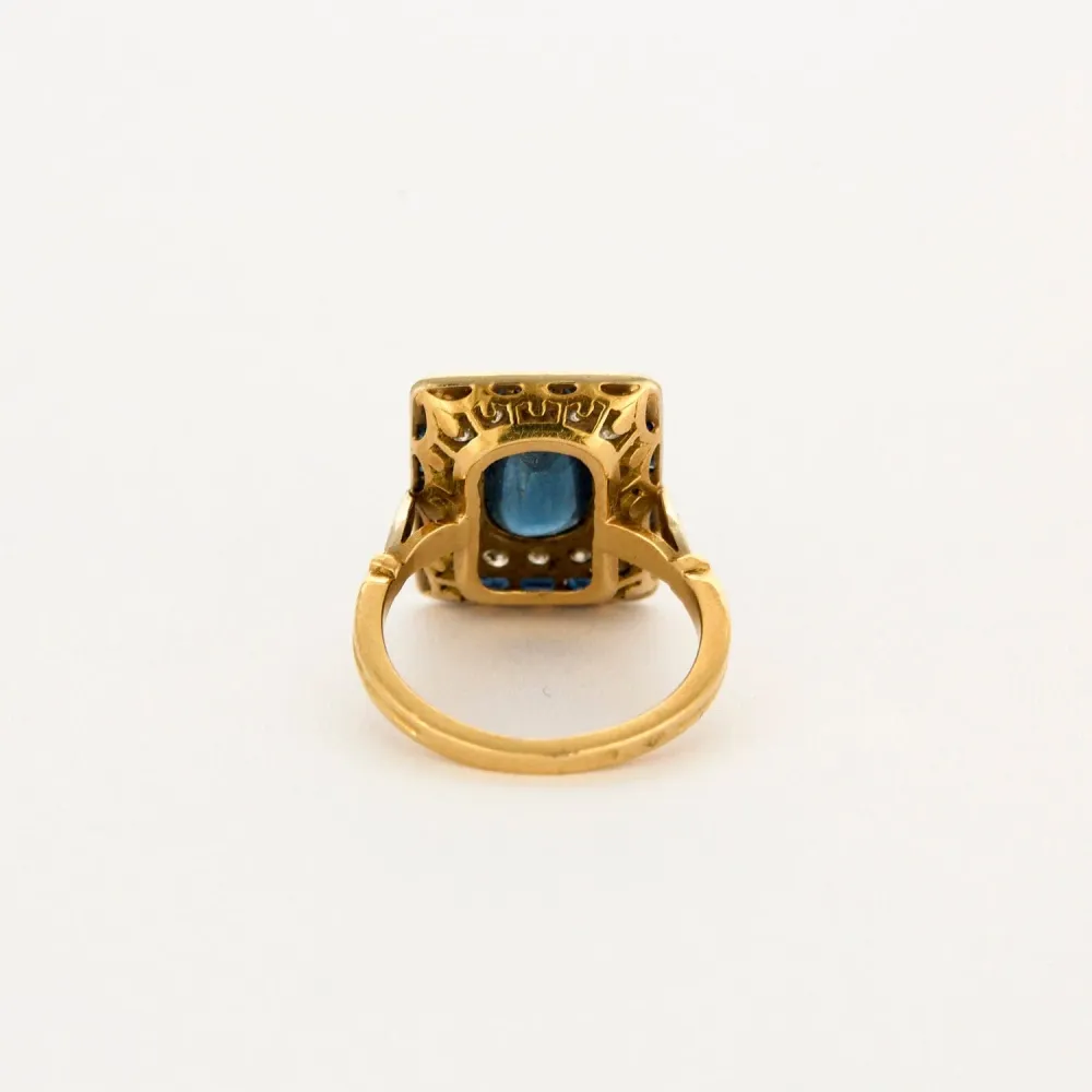 Пръстен Art Deco от 18K жълто злато с диаманти и сапфири