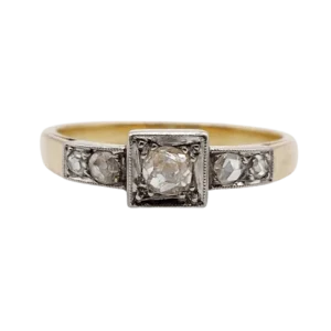 Пръстен Art Deco от 18k злато и Платина с диаманти