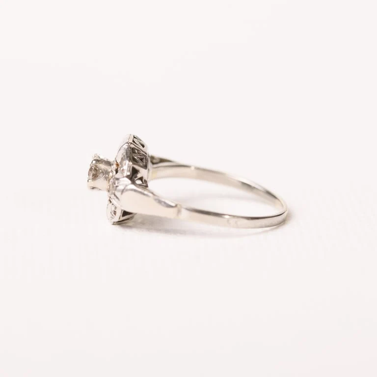 Art Deco - Октагонален пръстен от 18K бяло злато, Платина и диаманти