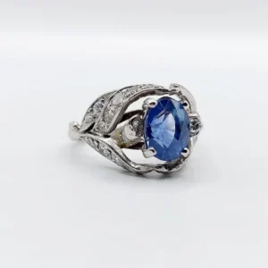 Пръстен цвете Art Deco от Платина, естествен сапфир 1,90 ct и диаманти