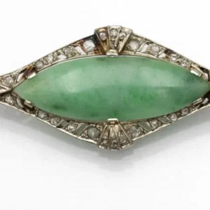 Art Deco брошка от бяло злато с жадеит и диаманти, около 1925 г.