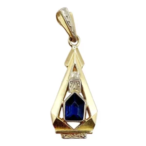 Висулка Art Deco жълто злато и синьо стъкло (около 1930 г.)