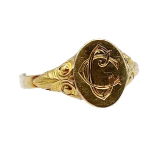 Пръстен Печатен пръстен Art Deco от жълто злато с монограма CC (около 1950 г.)