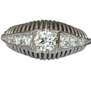 Art Deco - Винтидж пръстен Солитер от 18-каратово бяло злато и диаманти