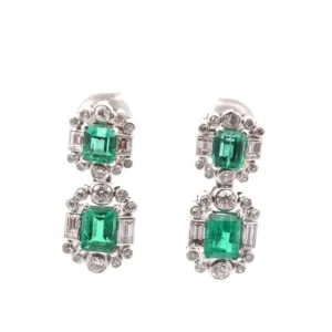 Обеци Art Deco с изумруди и диаманти