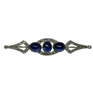ПИН Art Deco злато, Платина, сапфирени кабошони