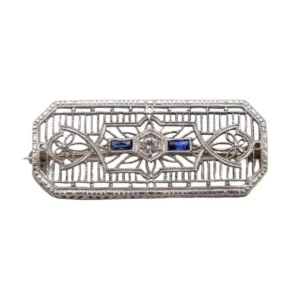 Брошка от бяло злато Art Deco със сапфири