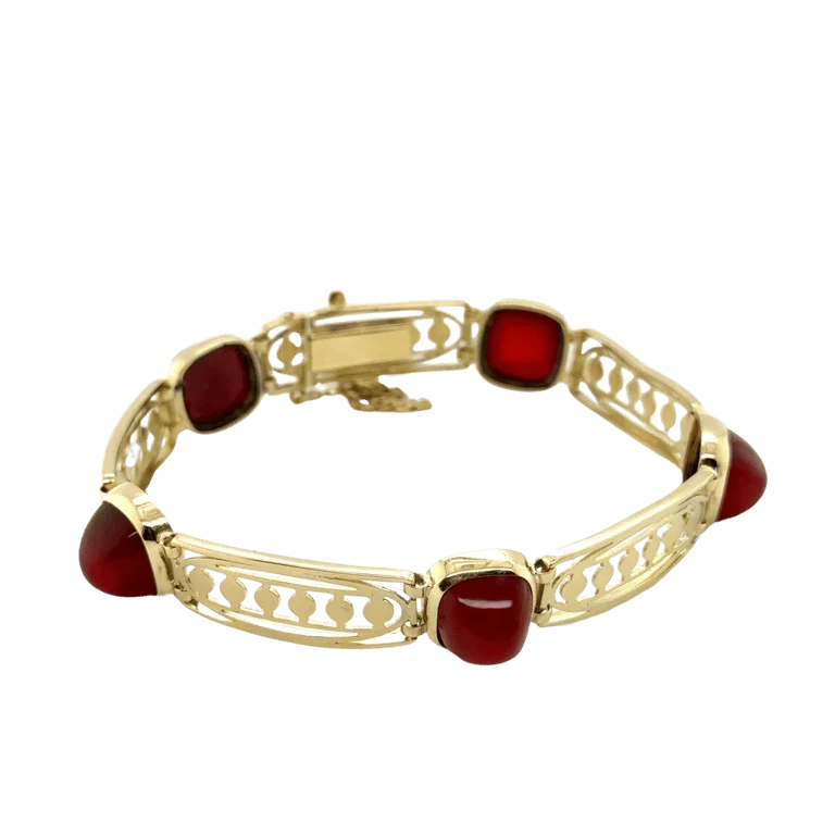 Art Deco - Гривна от жълто злато и карнеол