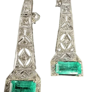 Обеци Art Deco Платина, изумруди и диаманти