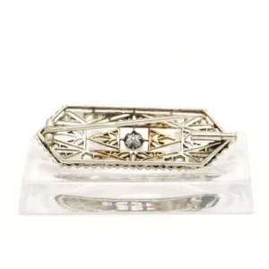 Брошка Art Deco от 18-каратово бяло злато, инкрустирана с перла и диаманти с "розов" шлиф