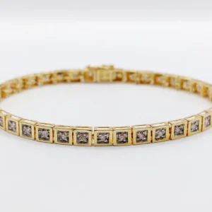 Винтидж тенис гривна от жълто злато и Платина и диамант Art Deco