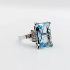 Пръстен Art Deco от Платина с аквамарин 4,50 ct и диаманти