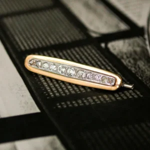 Брошка барета Art Deco от жълто и бяло злато 750 и диаманти