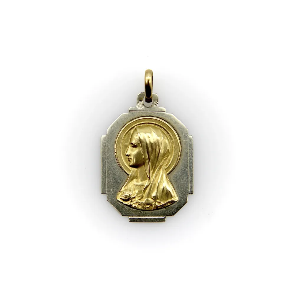 Art Deco френски - Висулка Дева Мария Мария от 18-каратово двуцветно злато