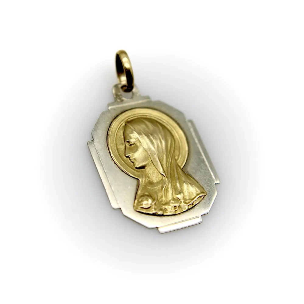 Art Deco френски - Висулка Дева Мария Мария от 18-каратово двуцветно злато