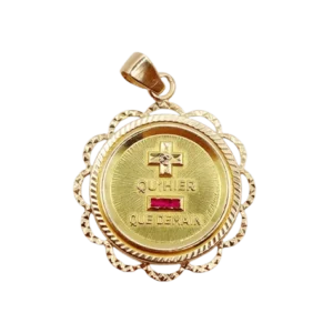 РЯДКИ медальон за любов AUGIS 26 mm 18k розово злато, украсено с рубини: „+ от вчера – от утре“ (около 1970 г.)