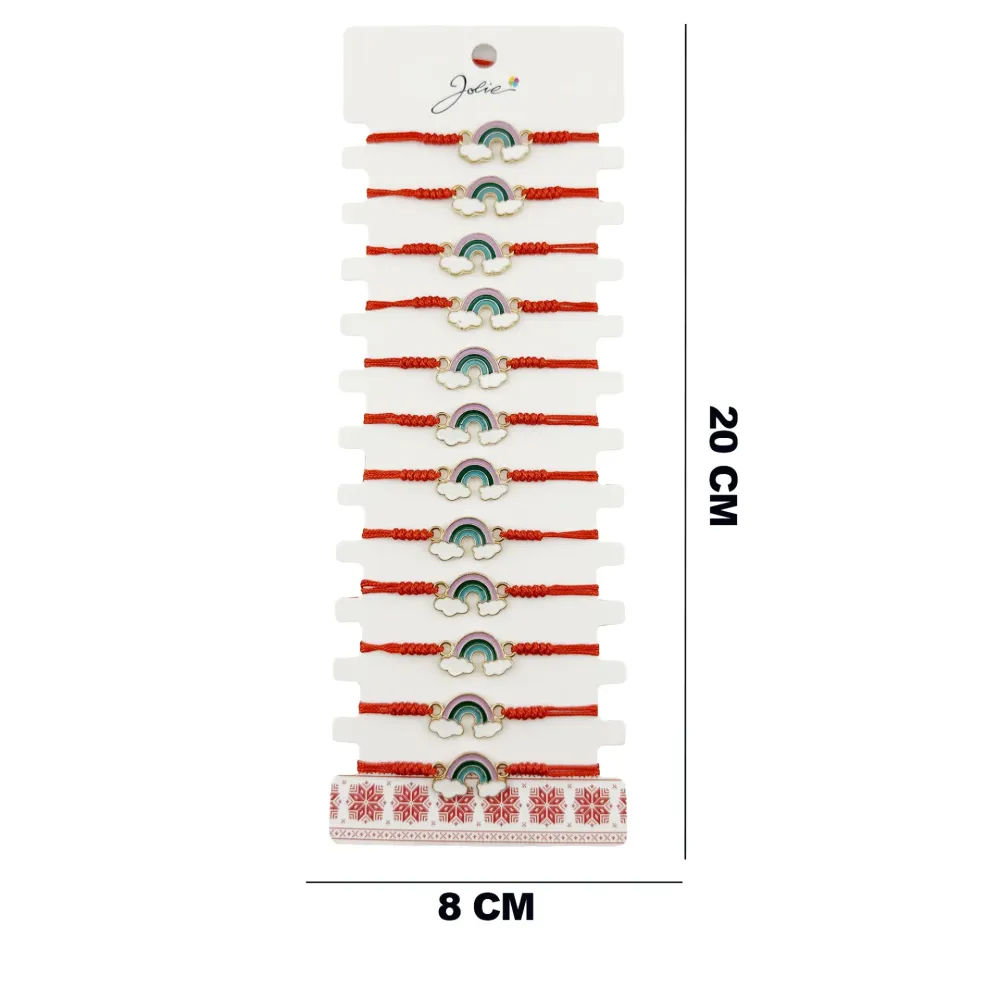Bratara Martisor pentru Dama, Jolie, Model Curcubeu cu Nori, Set 12 bucati, Pandativ din Inox Auriu, Snur Ajustabil Implet...