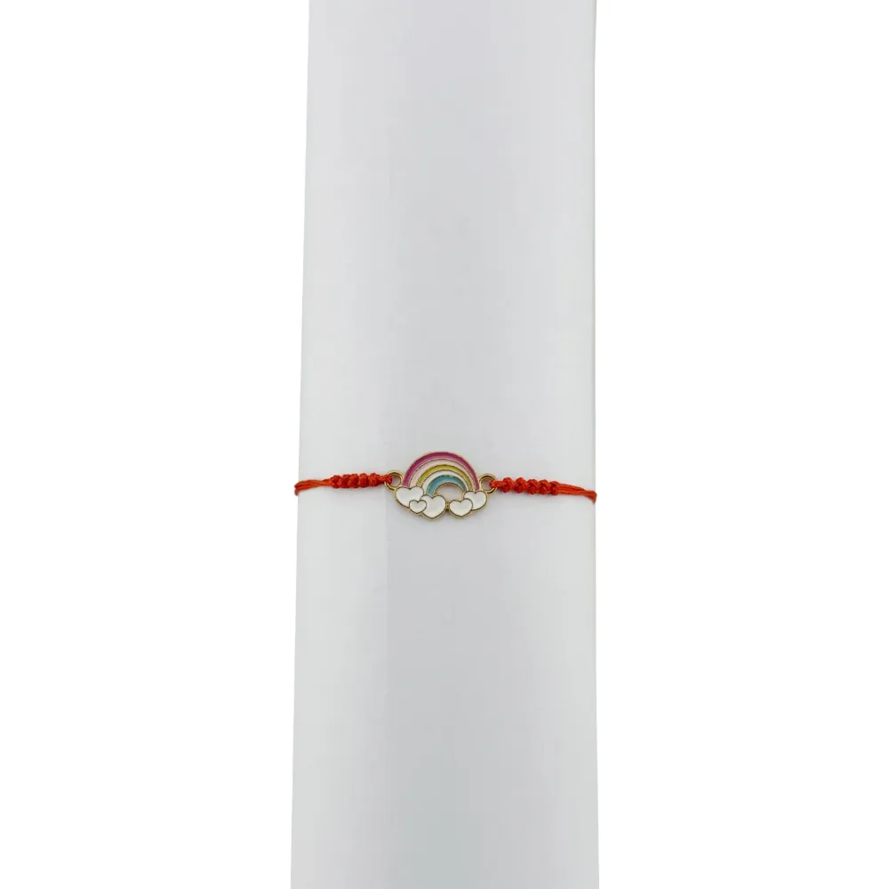 Bratara Martisor pentru Dama, Jolie, Model Curcubeu cu Inimi, Set 12 bucati, Pandativ din Inox Auriu, Snur Ajustabil Imple...