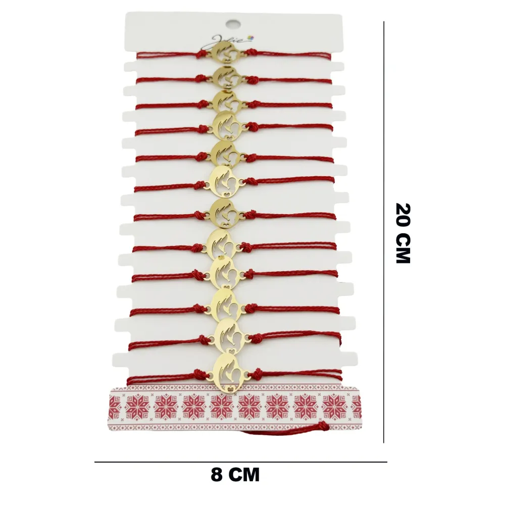 Bratara Martisor pentru Dama, Jolie, Model Mama cu Copil, Set 12 bucati, Pandativ din Inox Auriu, Snur Ajustabil Impletit,...