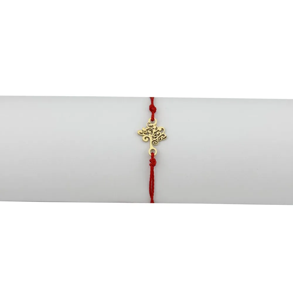Bratara Martisor pentru Dama, Jolie, Model Copac, Set 12 bucati, Pandativ din Inox Auriu, Snur Ajustabil Impletit, Rosu