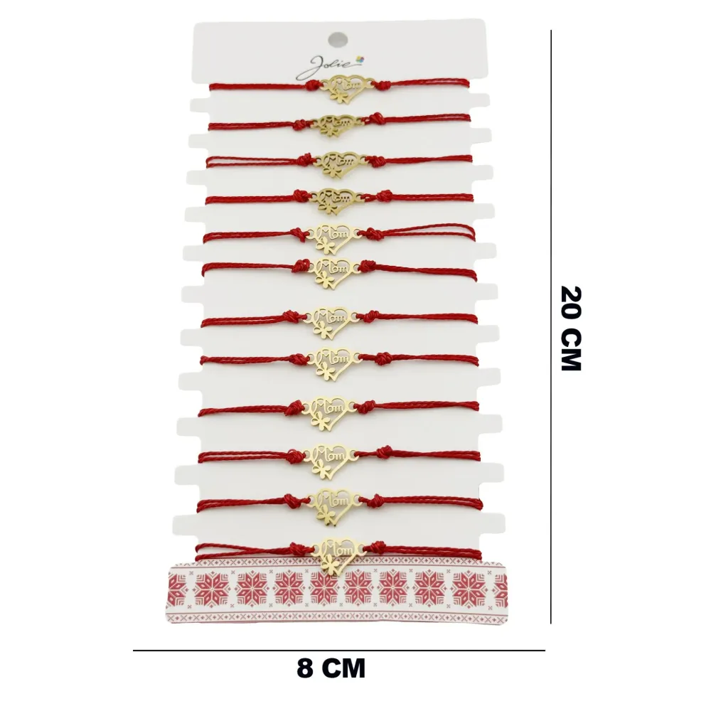 Bratara Martisor pentru Dama, Jolie, Model Inima Mama si Trifoi, Set 12 bucati, Pandativ din Inox Auriu, Snur Ajustabil Im...
