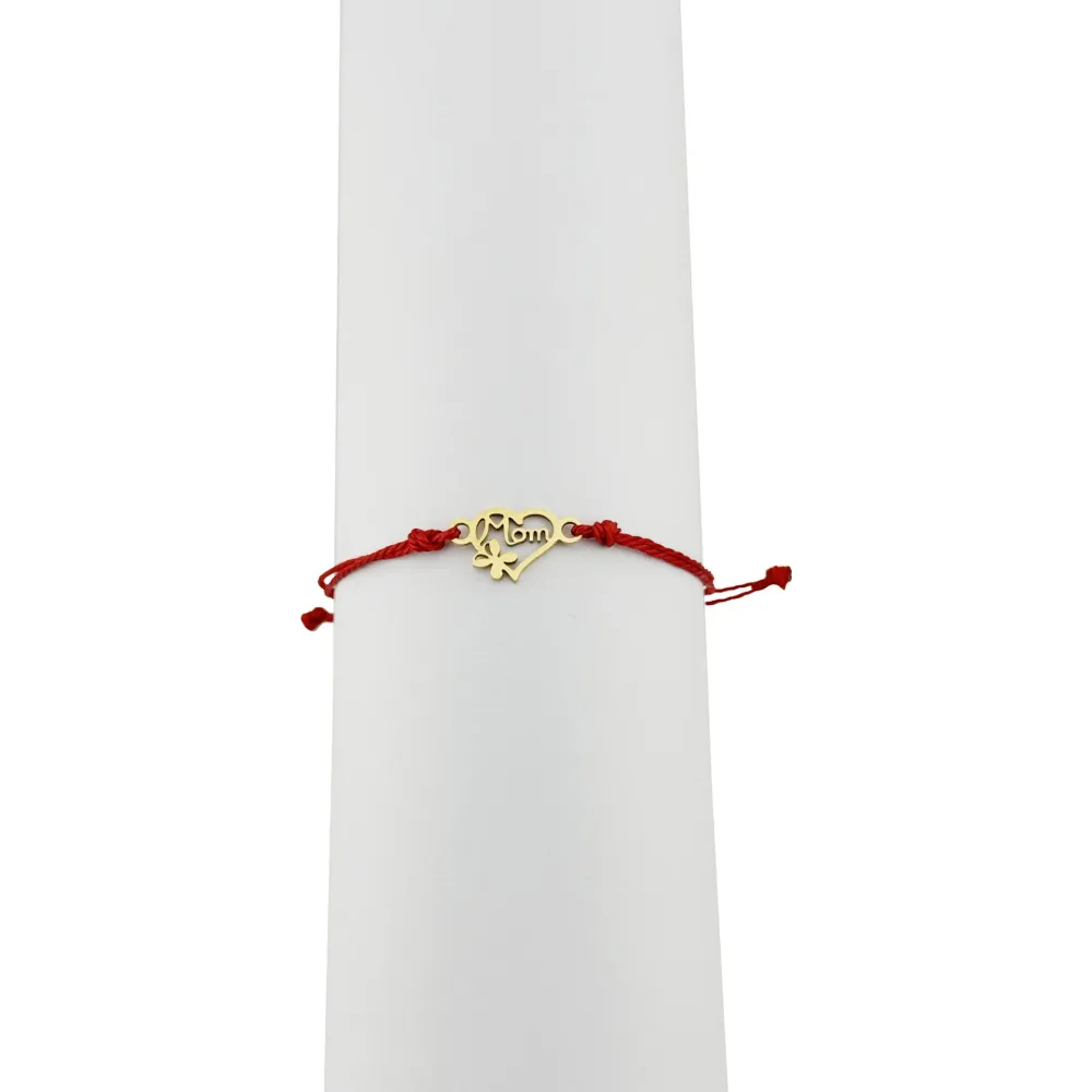 Bratara Martisor pentru Dama, Jolie, Model Inima Mama si Trifoi, Set 12 bucati, Pandativ din Inox Auriu, Snur Ajustabil Im...