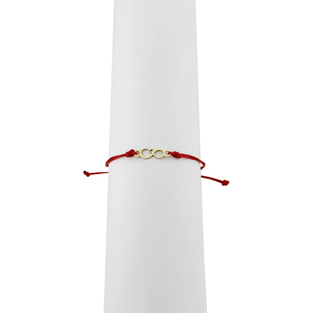 Bratara Martisor pentru Dama, Jolie, Model Infinit, Set 12 bucati, Pandativ din Inox Auriu, Snur Ajustabil Impletit, Rosu