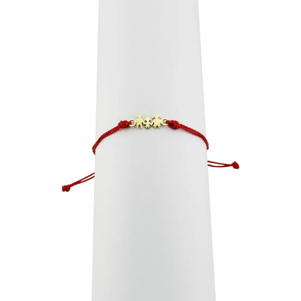 Bratara Martisor pentru Dama, Jolie, Model Familie, Set 12 bucati, Pandativ din Inox Auriu, Snur Ajustabil Impletit, Rosu