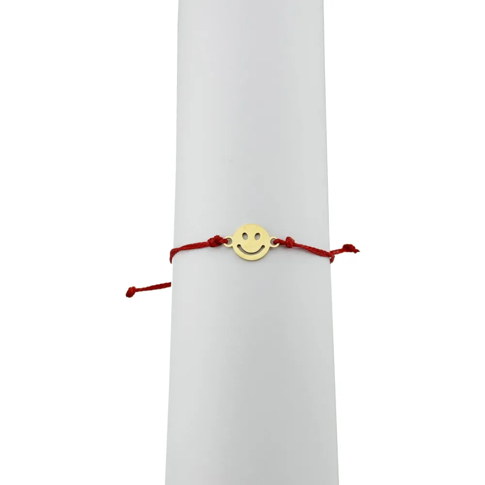 Bratara Martisor pentru Dama, Jolie, Model Smiley, Set 12 bucati, Pandativ din Inox Auriu, Snur Ajustabil Impletit, Rosu