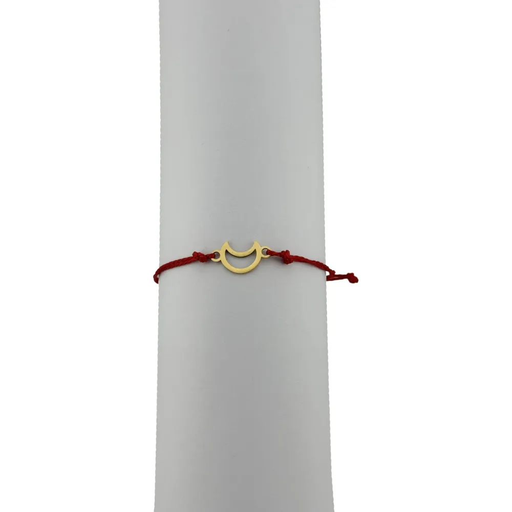 Bratara Martisor pentru Dama, Jolie, Model Luna Contur, Set 12 bucati, Pandativ din Inox Auriu, Snur Ajustabil Impletit, Rosu