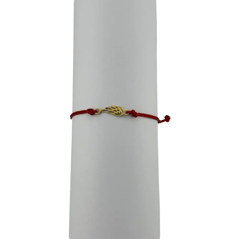 Bratara Martisor pentru Dama, Jolie, Model Aripa, Set 12 bucati, Pandativ din Inox Auriu, Snur Ajustabil Impletit, Rosu