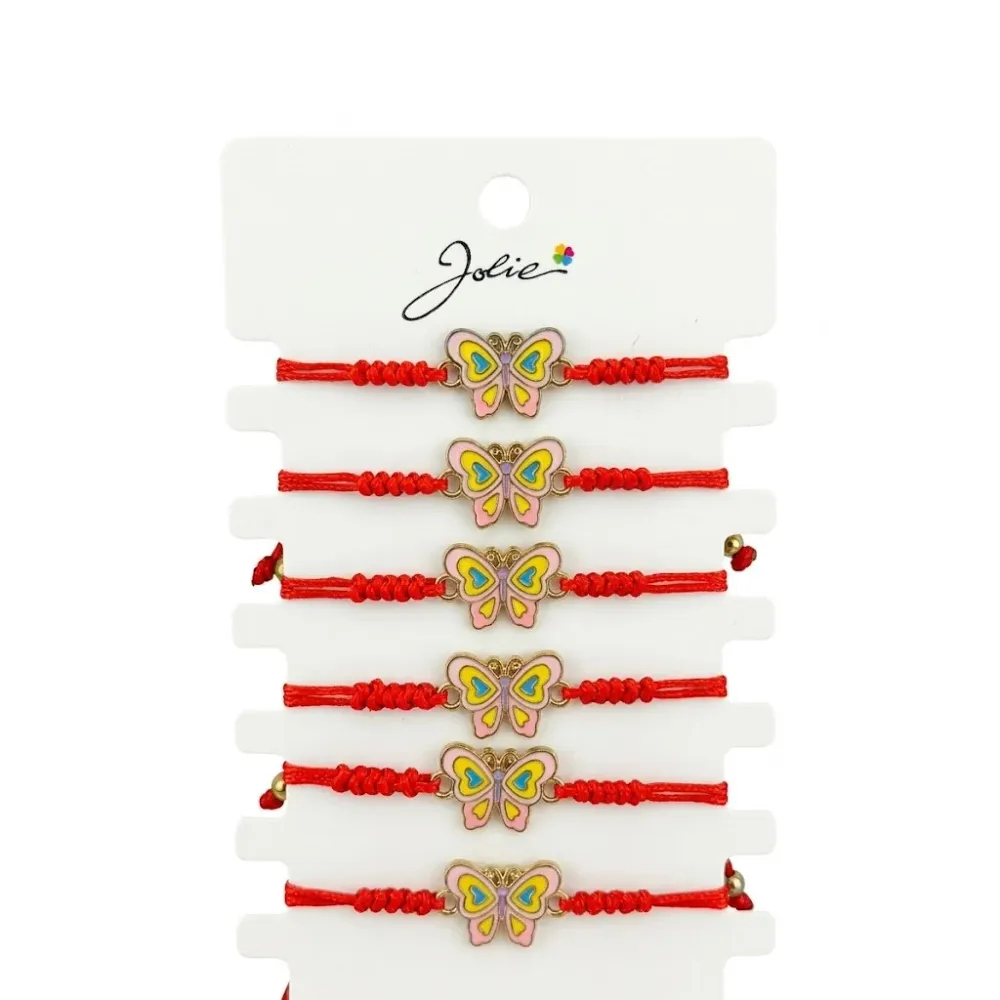 Bratara Martisor Pentru Dama, Jolie, Model Fluture, Set 12 Bucati, Pandativ din Aliaj cu Print, Snur Ajustabil Impletit, M...