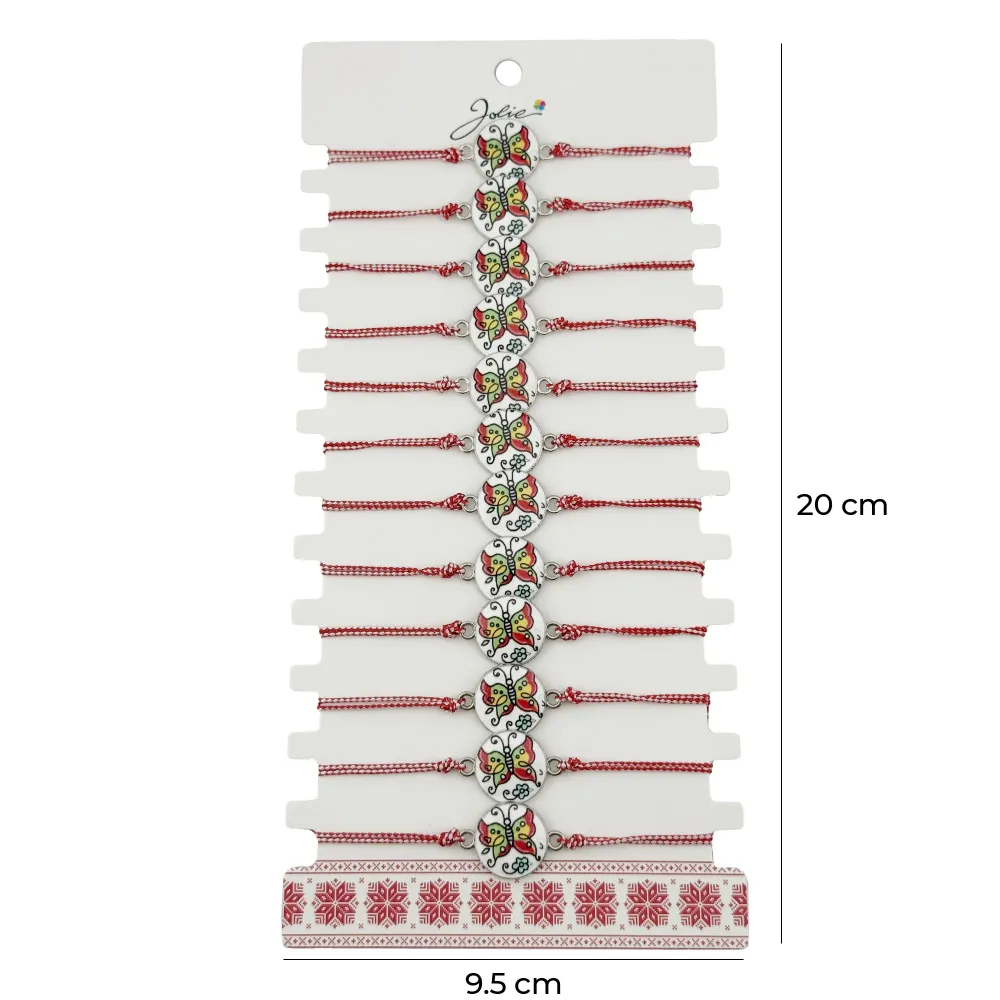 Bratara Martisor pentru Dama, Jolie, Model Fluture, Set 12 bucati, Pandativ din Aliaj cu Print Traditional, Snur Ajustabil...