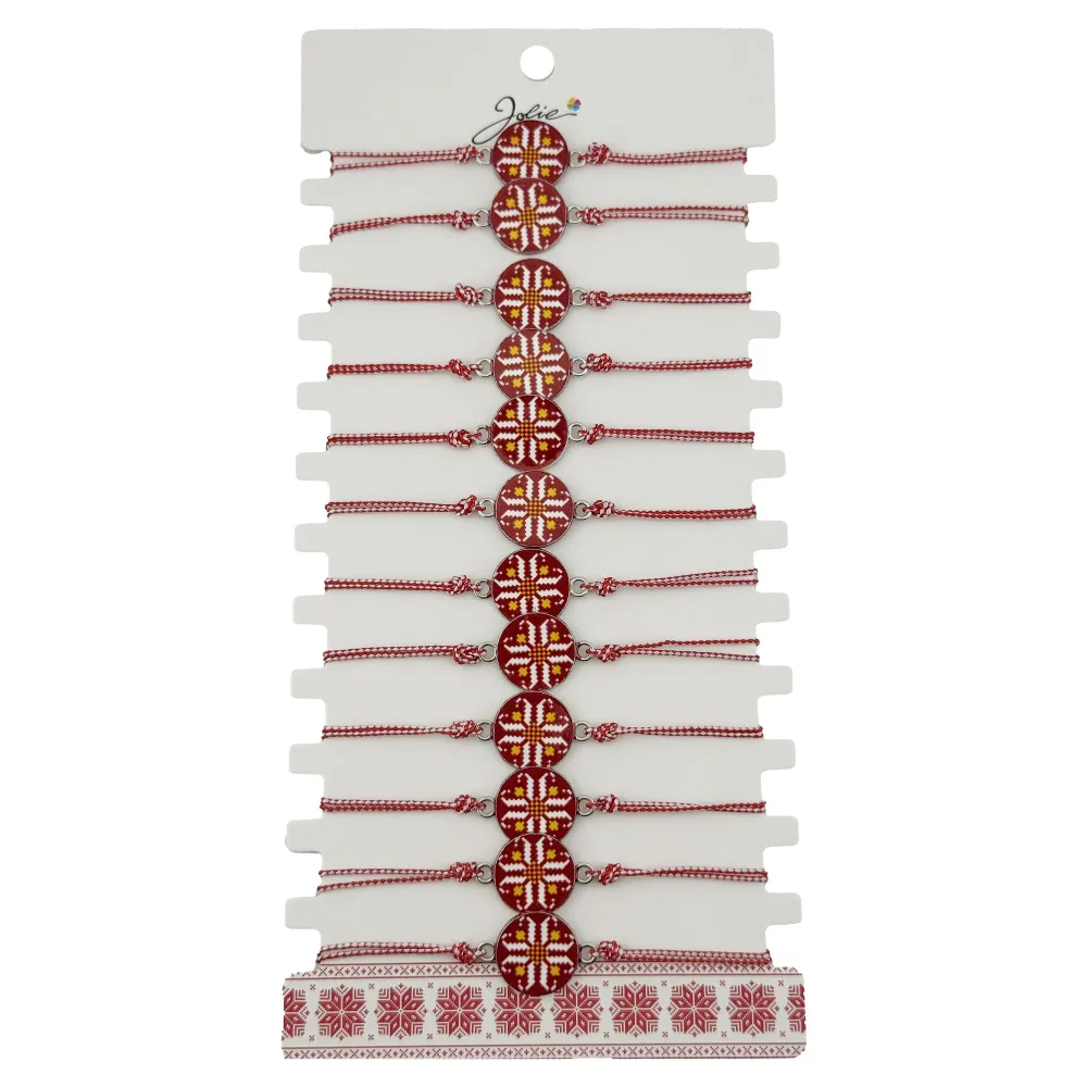 Bratara Martisor pentru Dama, Jolie, Model Rotund Port Traditional, Set 12 bucati, Pandativ din Aliaj cu Print Traditional...