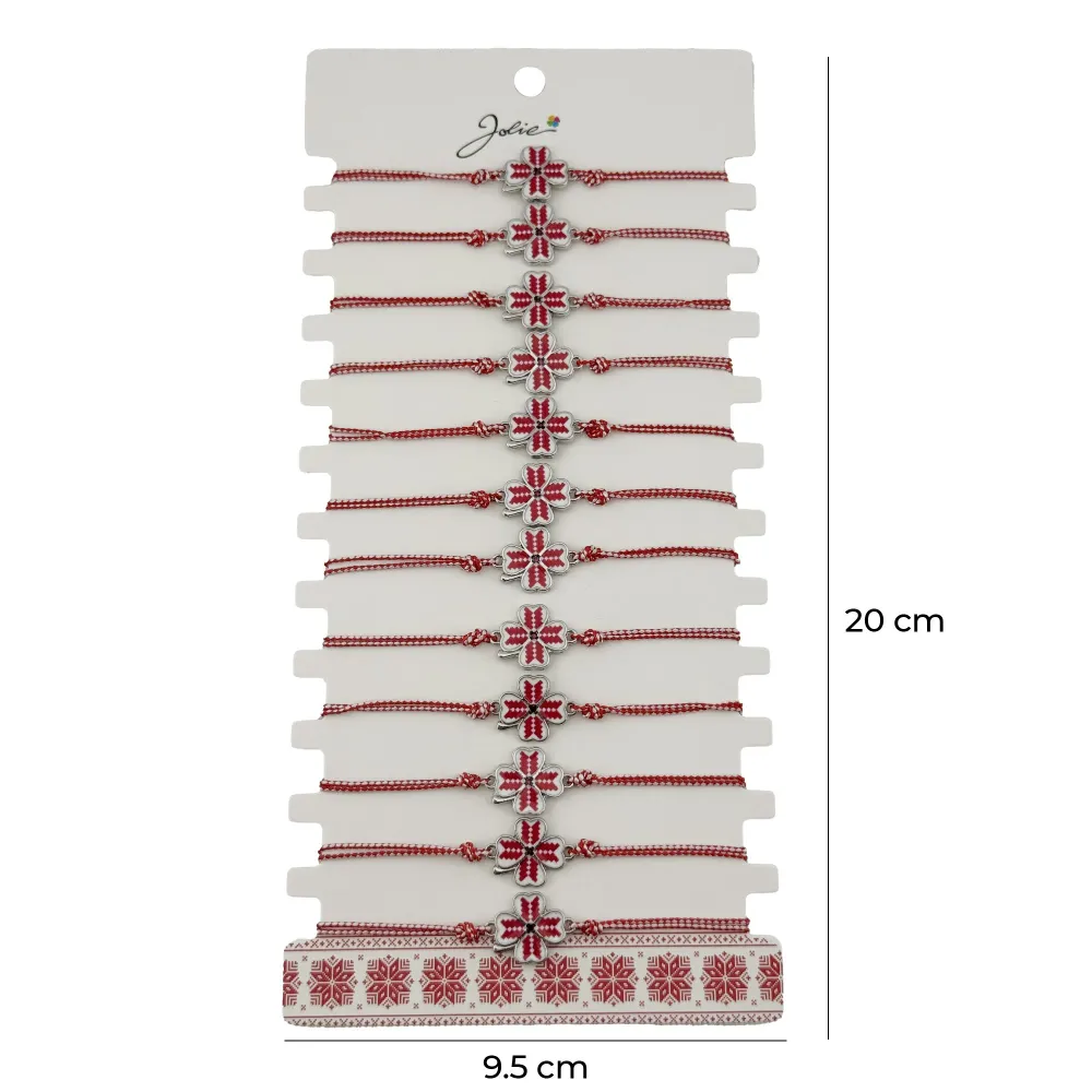 Bratara Martisor pentru Dama, Jolie, Model Trifoi, Set 12 bucati, Pandativ din Aliaj cu Print Traditional, Snur Ajustabil...