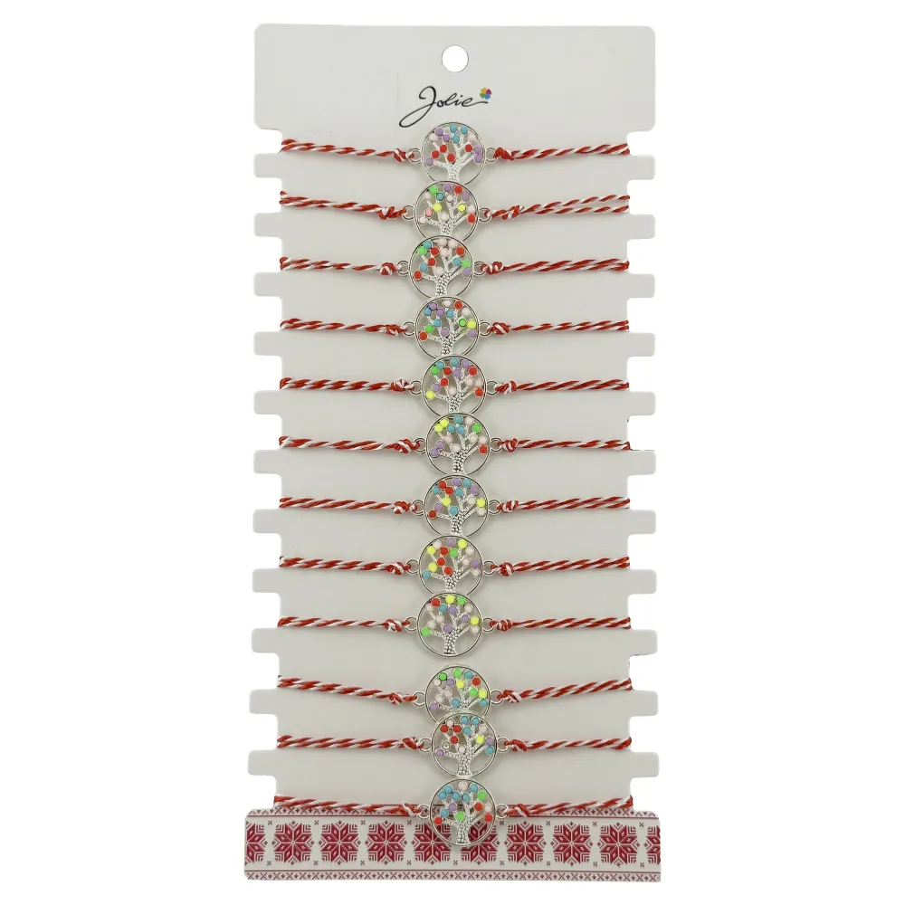 Bratara Martisor pentru Dama, Jolie, Model Copacel Colorat, Set 12 bucati, Pandativ Argintiu din Inox cu Elemente Multicol...